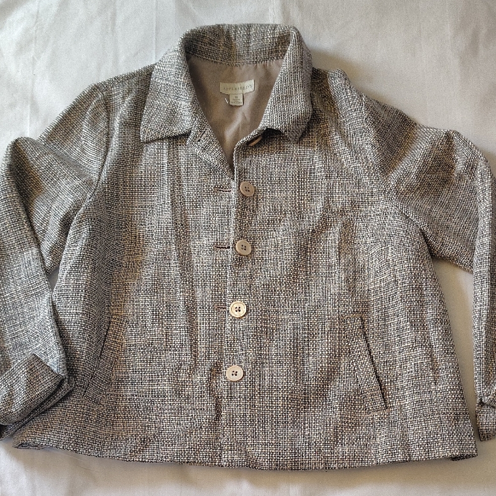 Appleseed's Beige Tweed Button-Front Blazer Size 16 EUC